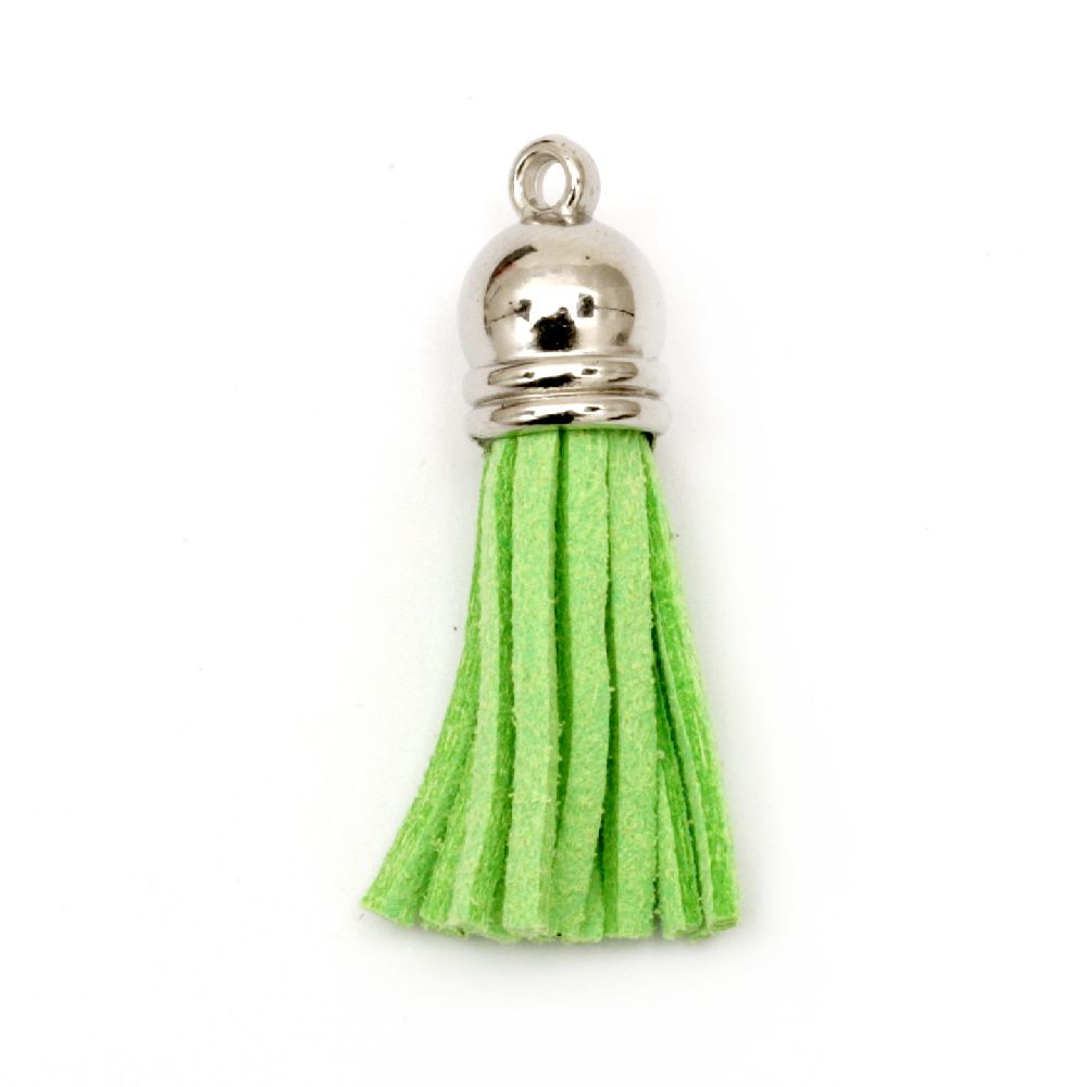 Pendant suede tassel 10x37 mm hole 2 mm color green -4 pieces