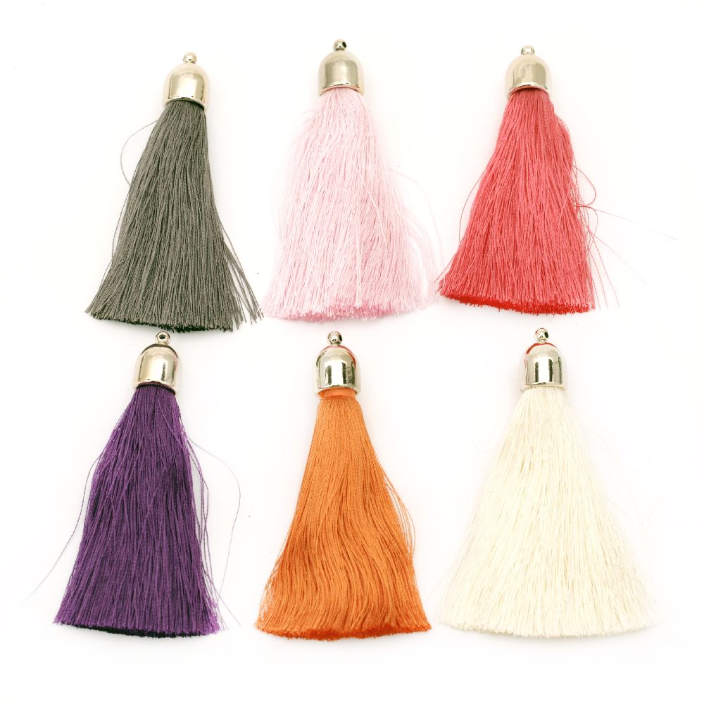 Pendant fabric tassel with cap 12x80 mm assorted colors