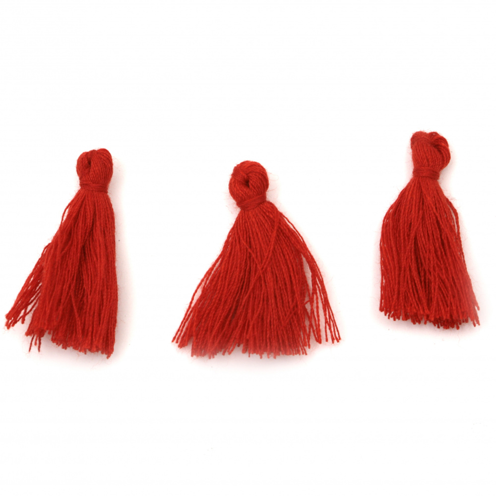 Tassel cotton 30x15 mm color red - 10 pieces