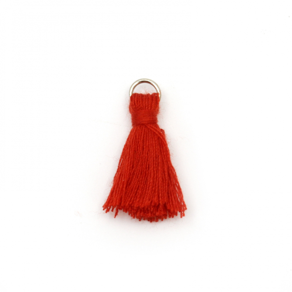 Textile Tassels with Ring, Red Color, 24 mm - 10 Pieces