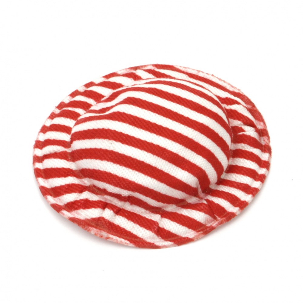 Καπέλο 49x10 mm υφασμάτινο ριγέ, λευκό και κόκκινο -4 τεμάχια