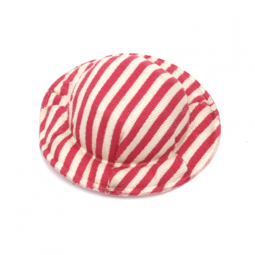 Hat 49x10 mm striped textile color white and dark pink -4 pieces