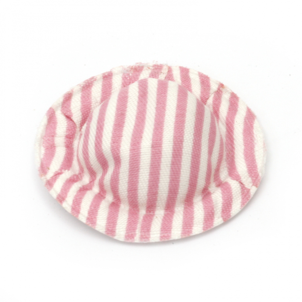 Καπέλο 49x10 mm υφασμάτινο ριγέ, λευκό και ροζ -4 τεμάχια