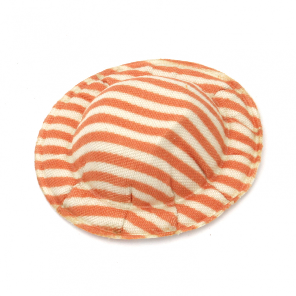 Decorative Textile Hat / 49x10 mm / Striped: White and Orange - 4 pieces