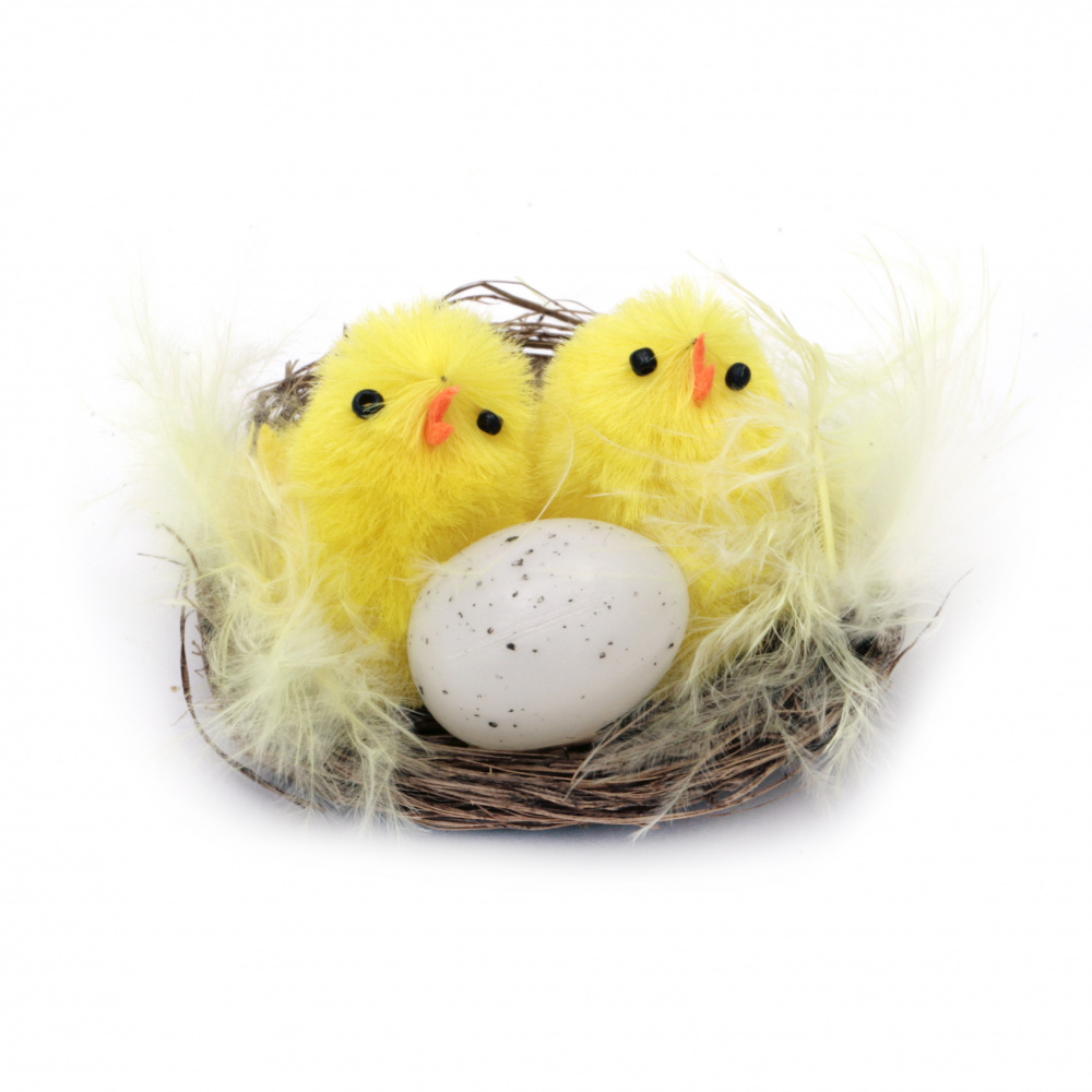 Easter Nest with two chicks and an egg 60 mm for decoration