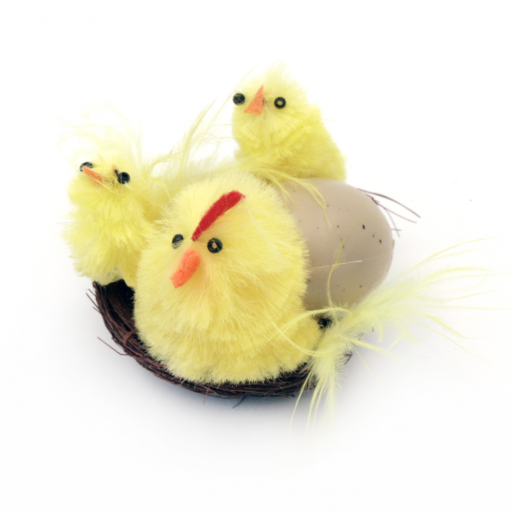 Easter Nest with three chicks and an egg 60 mm for decoration