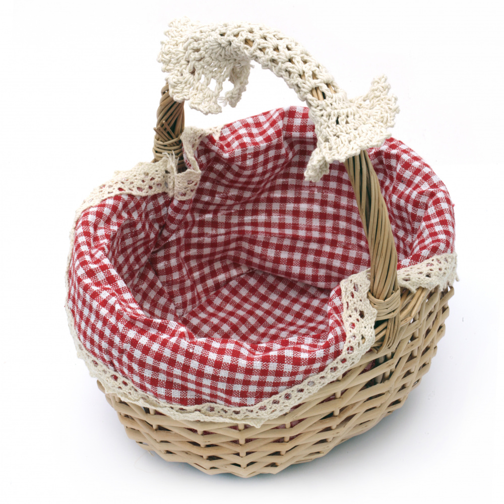 Wicker Basket with Vintage Cotton Lining, Elliptic  230x130x260 mm 