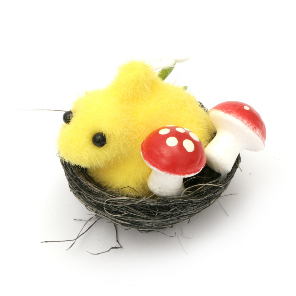 Rabbit in a nest with mushrooms for decoration 44x50 mm -4 pieces