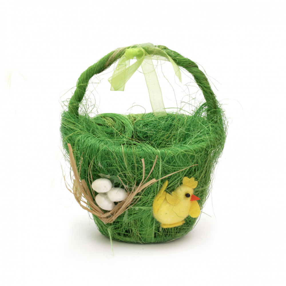 Decorative Coconut Grass Basket with Hen for Easter /  130x100 mm / MIX