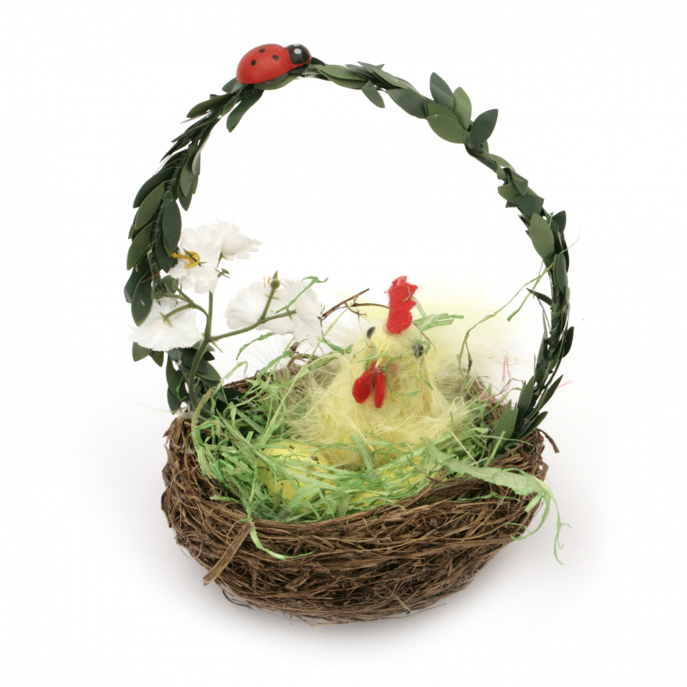 Basket with Nest and Hen for Easter Home Decor / 100x120 mm / ASSORTED