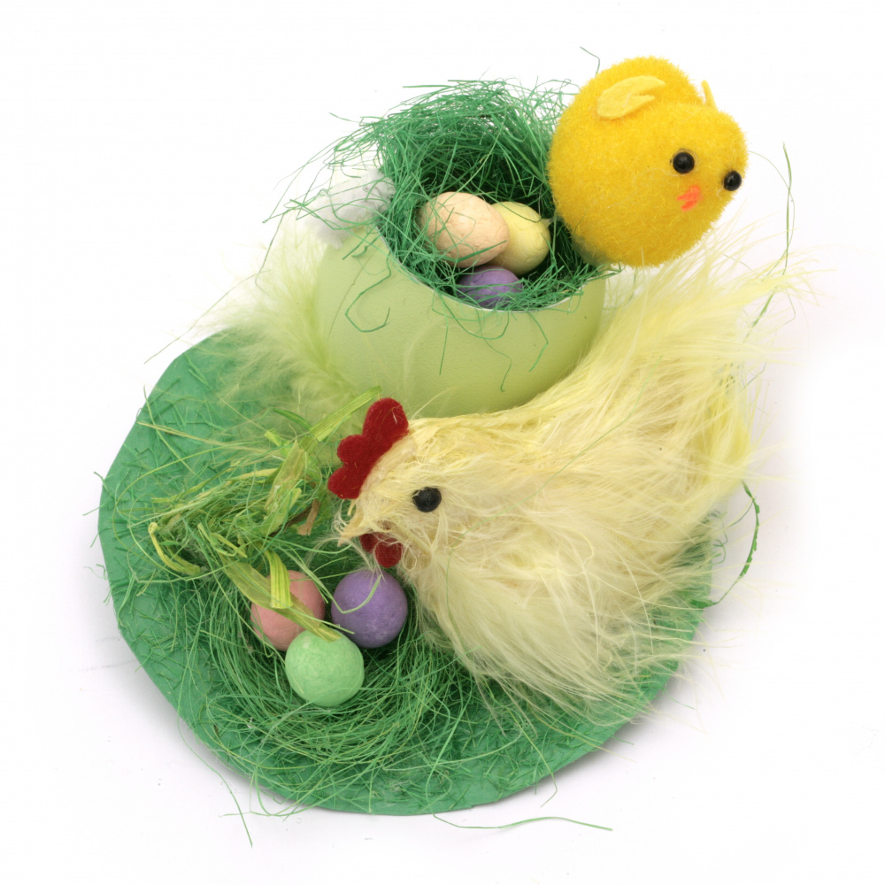Easter Decoration / Hen with Chicken and Egg / 90x80 mm / MIX 