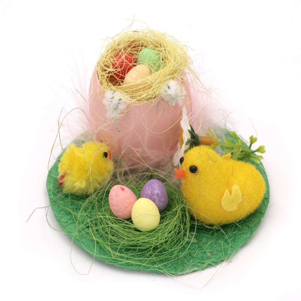 Easter Decoration / Hen with Chicken and Egg / 90x80 mm / MIX 