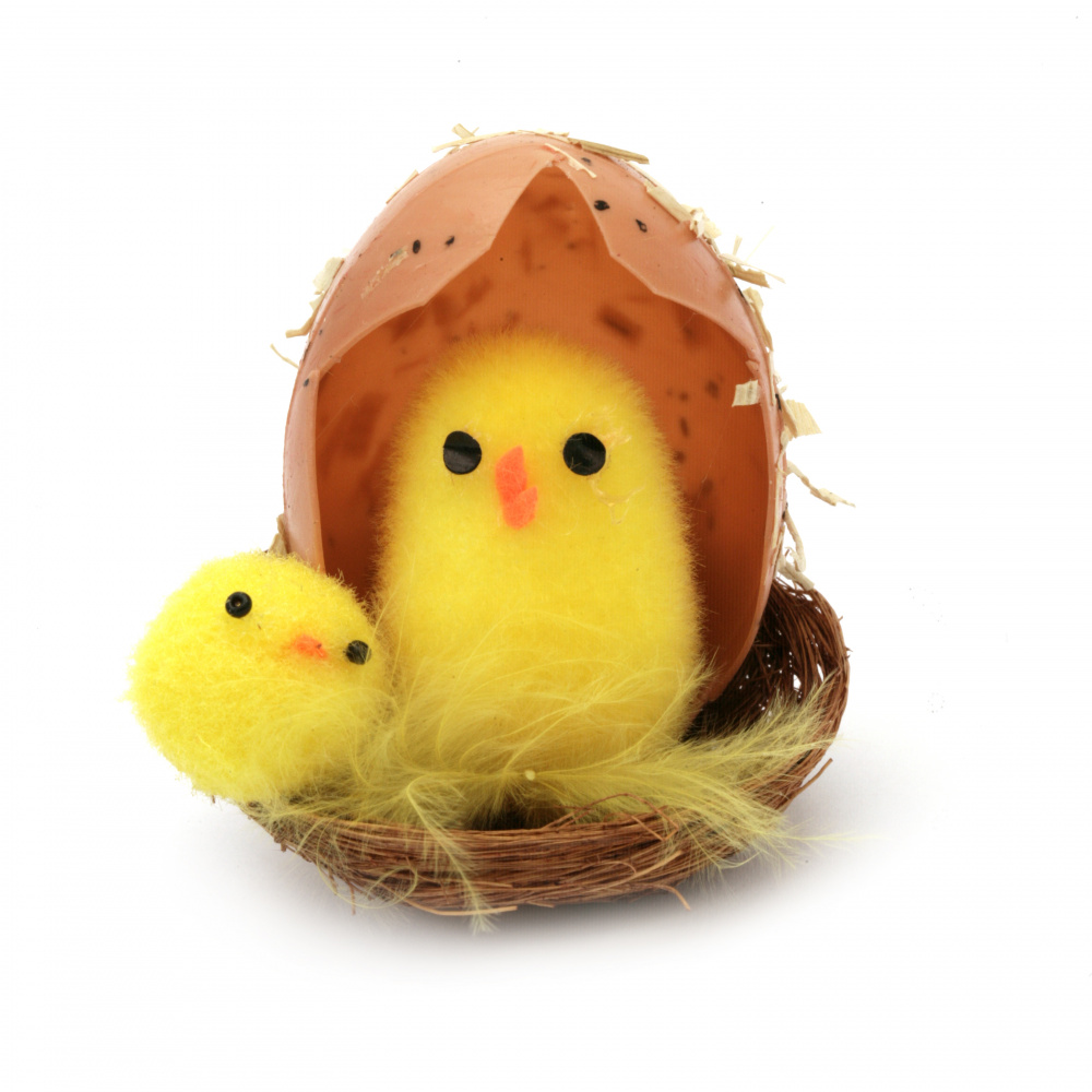 Διακοσμητική φωλιά με κοτοπουλάκια σε αυγό 50x60 mm