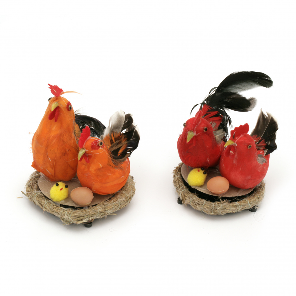 Easter Decorative Figurine / Rooster and Hen in Nest / 100x110 mm 
