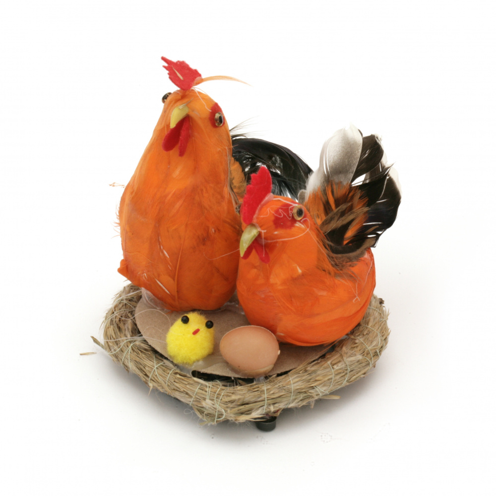 Easter Decorative Figurine / Rooster and Hen in Nest / 100x110 mm 