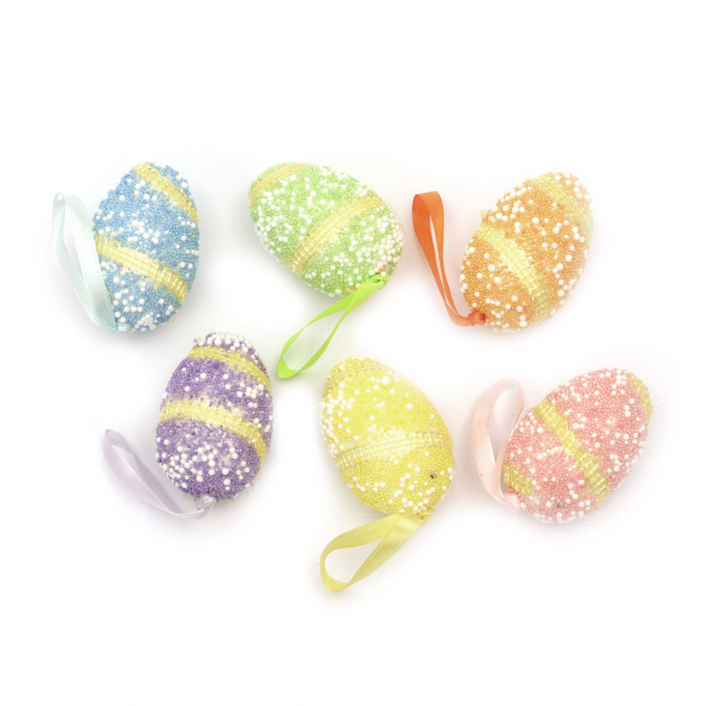 Set of Styrofoam Easter Eggs with Hangers / 40x60 mm / MIX - 6 pieces