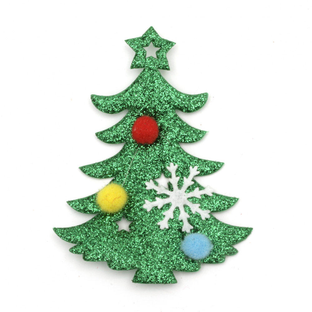 Figurine with brocade 80x75 mm Christmas tree with pompoms -2 pieces