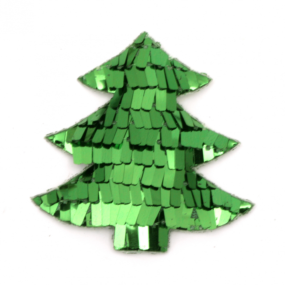 Christmas tree textile with sequins 60x60 mm color green -2 pieces