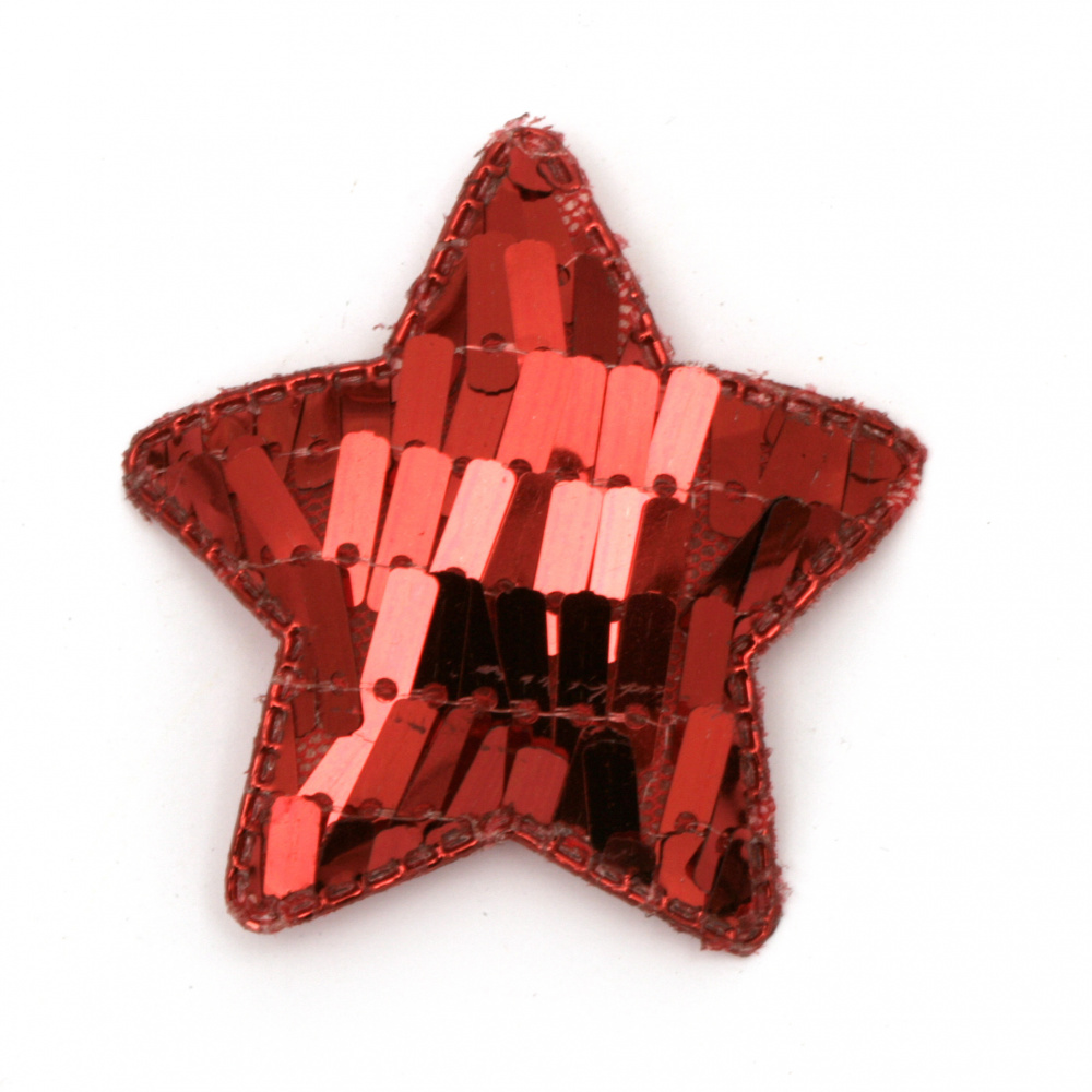 Star textiles and sequins 50x40 mm color red -5 pieces