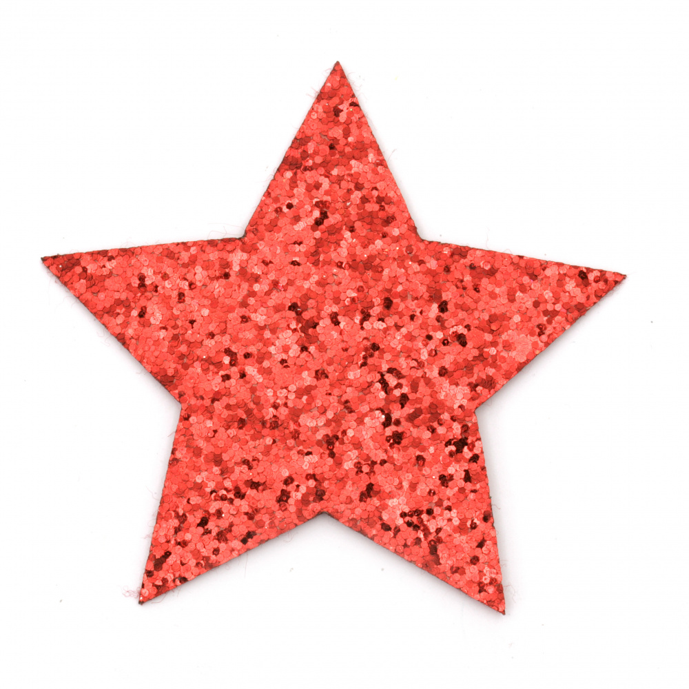 Star felt with leather and brocade 80x65 mm color red -2 pieces