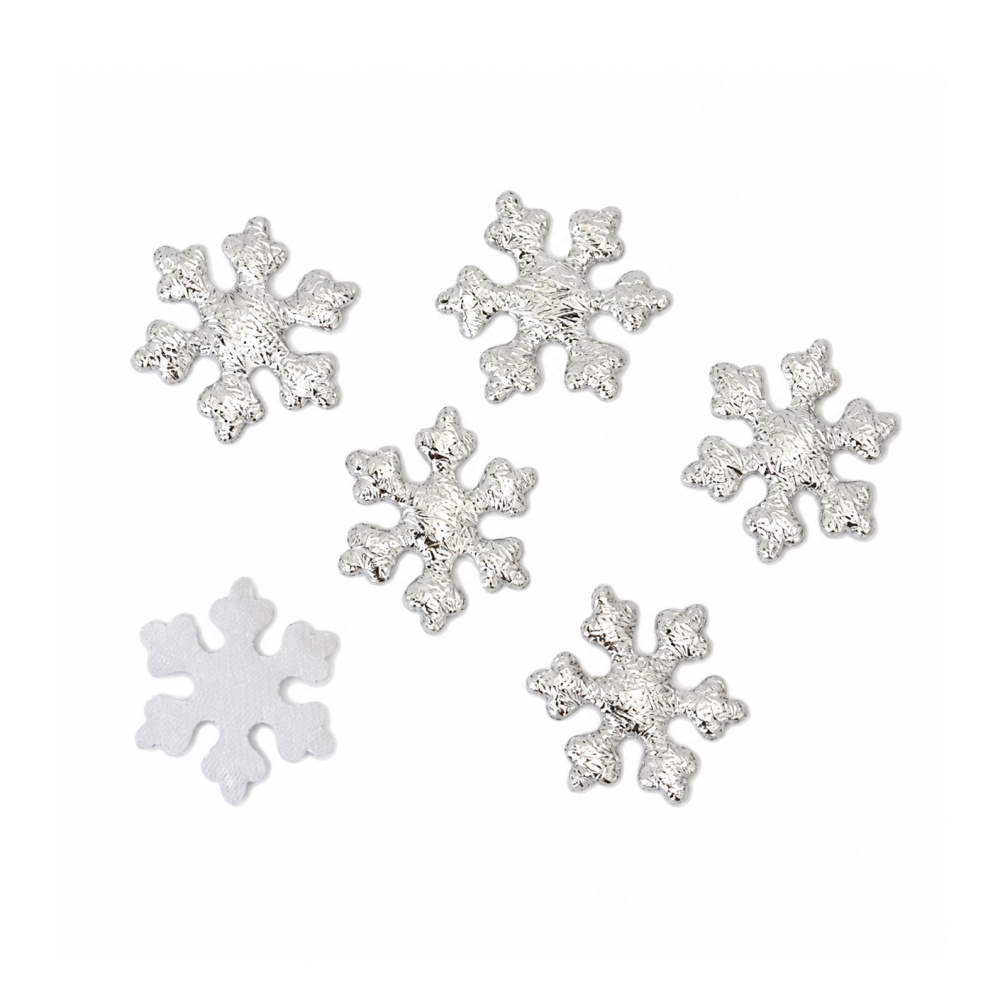 Textile Snowflakes – 25 mm, Silver Color – 30 Pieces – for Crafting and Decoration