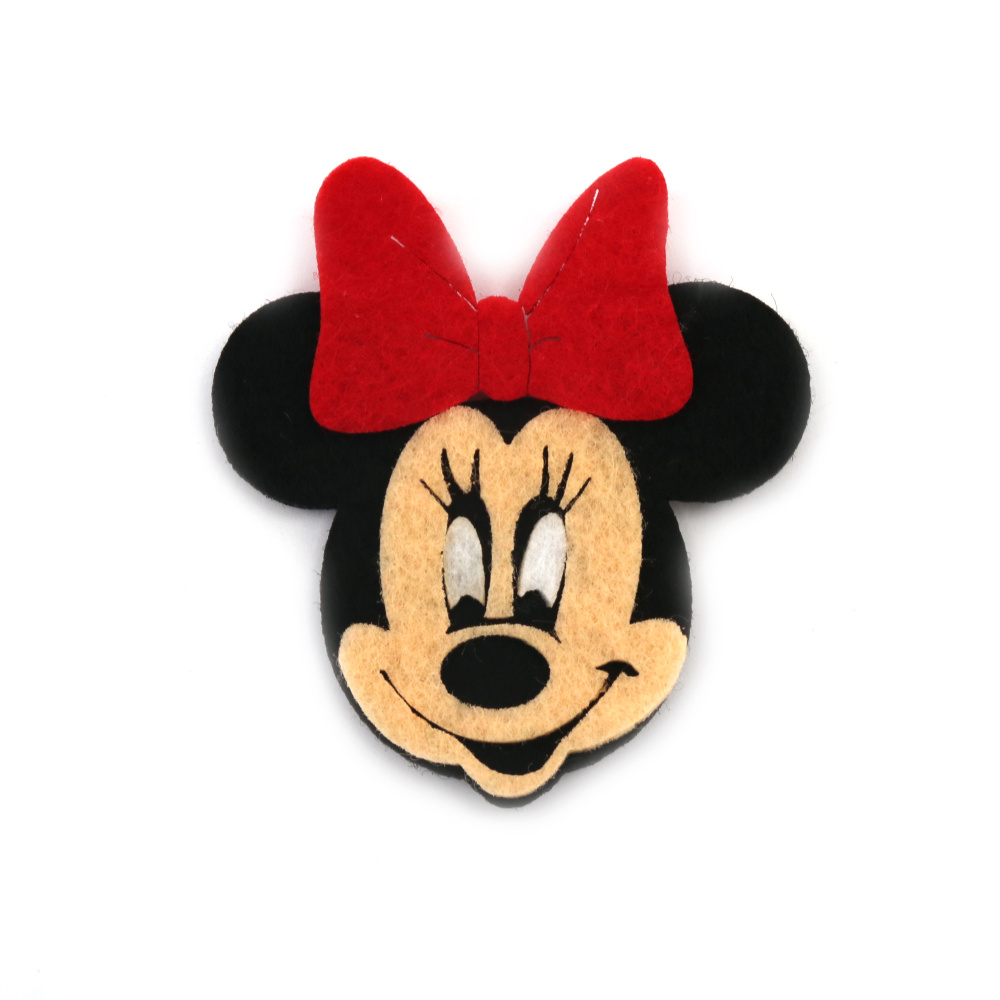 Felt Minnie Mouse Face with Bow / 65x60 mm - 2 pieces