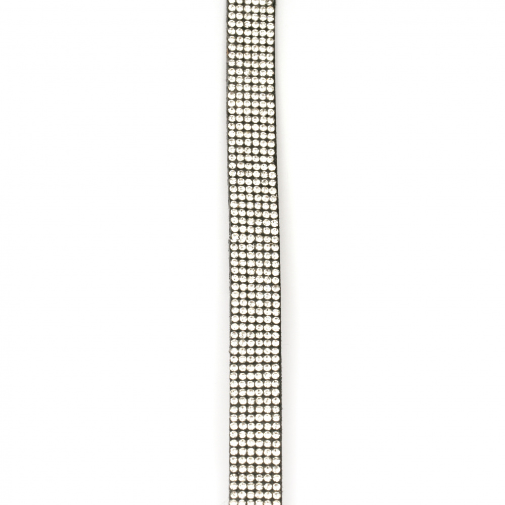 Лента от велур 13x3 мм с шест реда кристали черна -1 метър