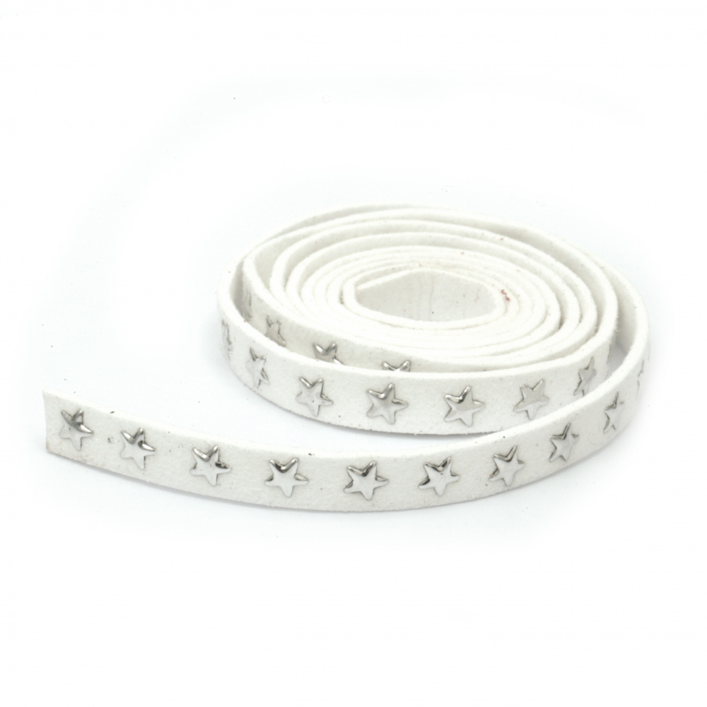 Suede tape 8x2 mm with aluminum cabochons white -1 meter