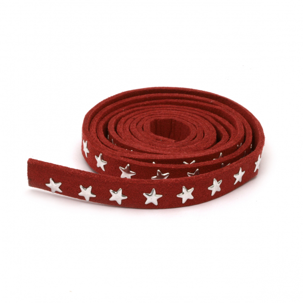 Suede tape 8x2 mm with aluminum cabochons red -1 meter