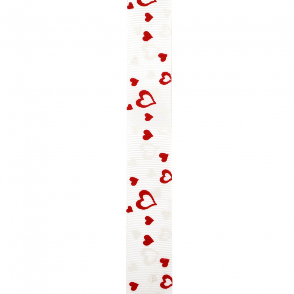 Κορδέλα σατέν γκρο 25 mm λευκό καρδιά -1,9 μέτρα