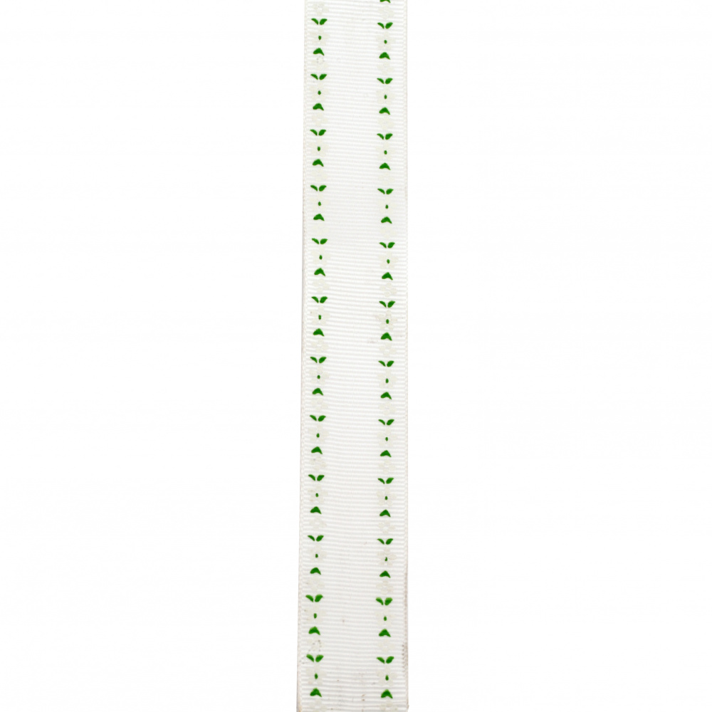 Κορδέλα σατέν γκρο 25 χιλιοστά λευκά άνθη -1,9 μέτρα