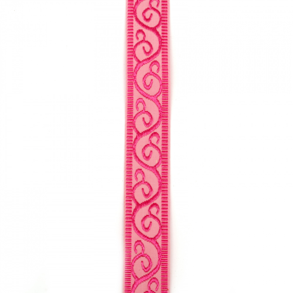 Braid satin 25 mm corduroy pink with ornament -2 meters