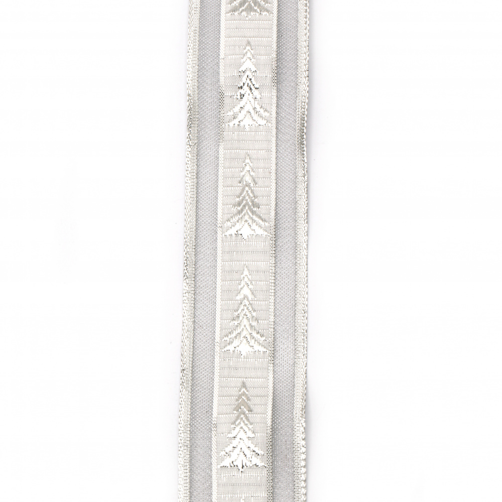 Shrit satin organza de  40 mm cu desen  bradul de Crăciun  -2 metri