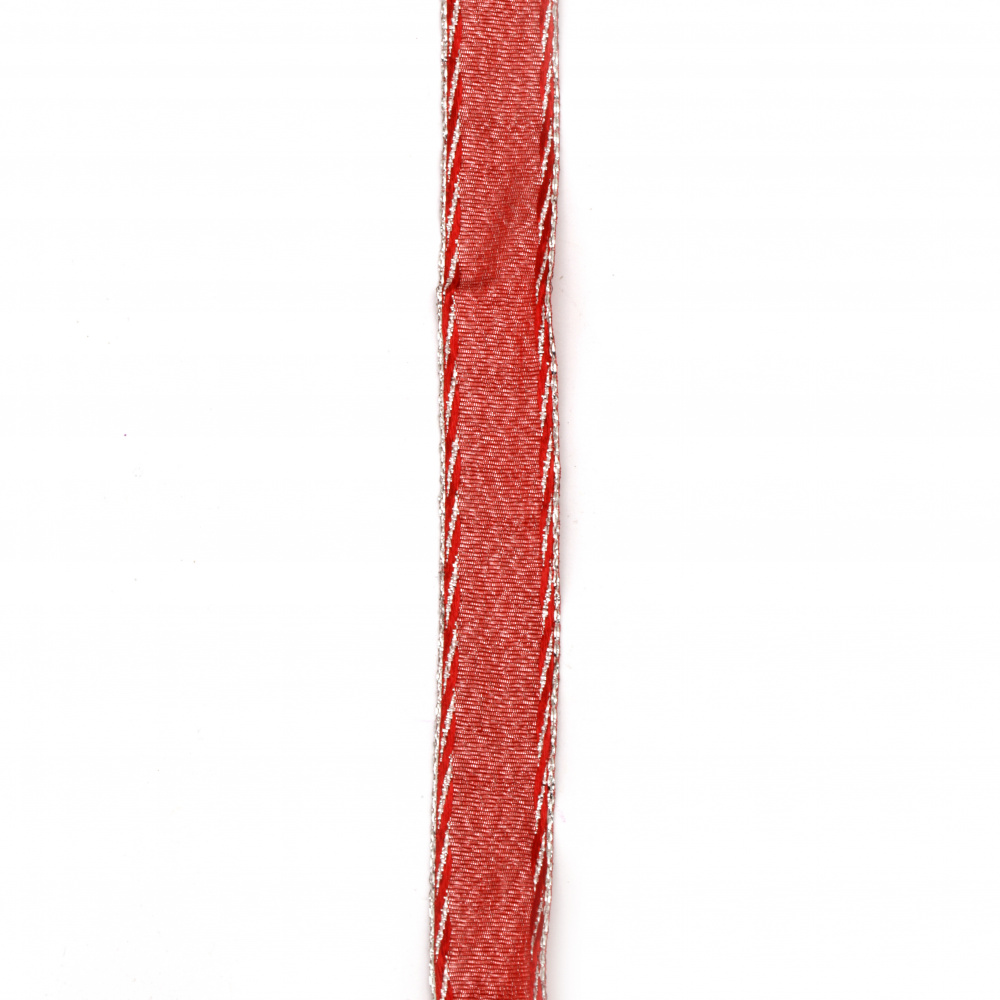 Panglică Organza 20 mm roșu cu lame argintie -2 metri