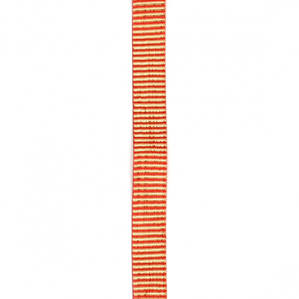 Κορδέλα σατέν γκρο 14 mm κόκκινο με χρυσό λαμέ -2 μέτρα
