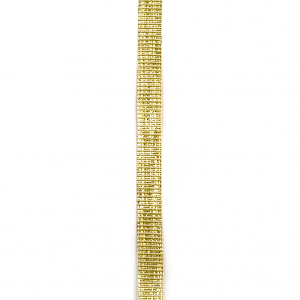 Лента сатен 14 мм рипс бяла с ламе злато -2 метра