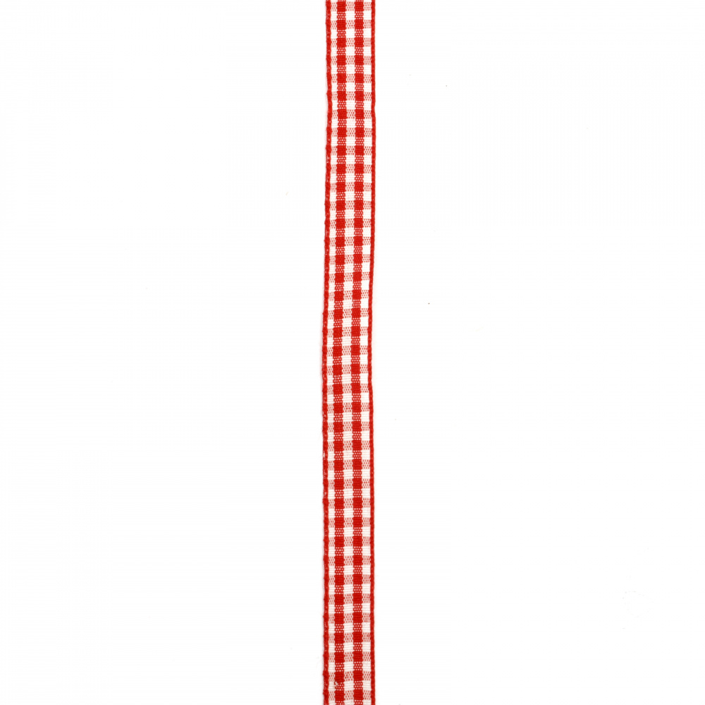 Ширит текстил 10 мм каре червено и бяло -11 метра