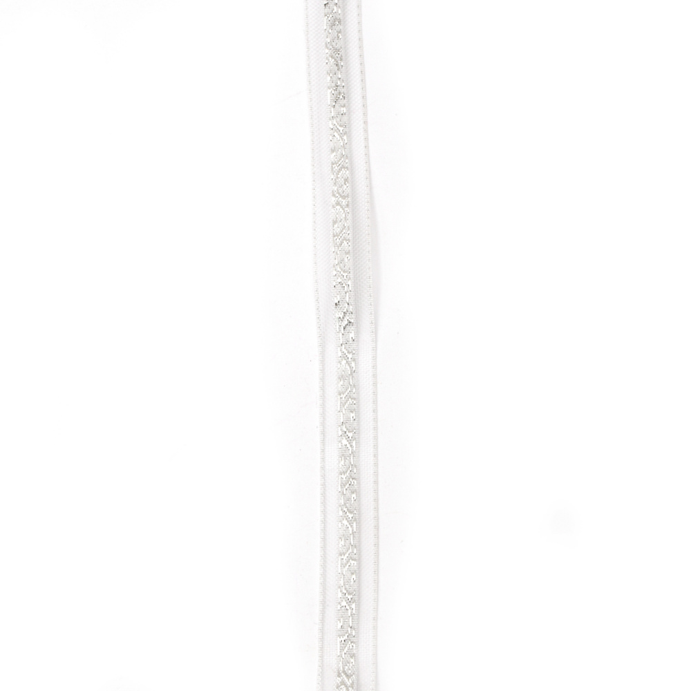 Shrit organza  și satin alb de 12 mm cu argint șchiop -10 metri