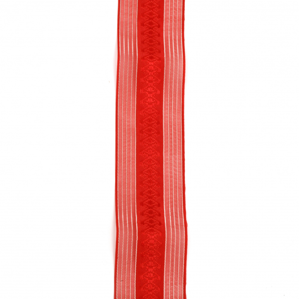 Shrit organza și satin de 40 mm roșu cu  lame argintiu -2 metri