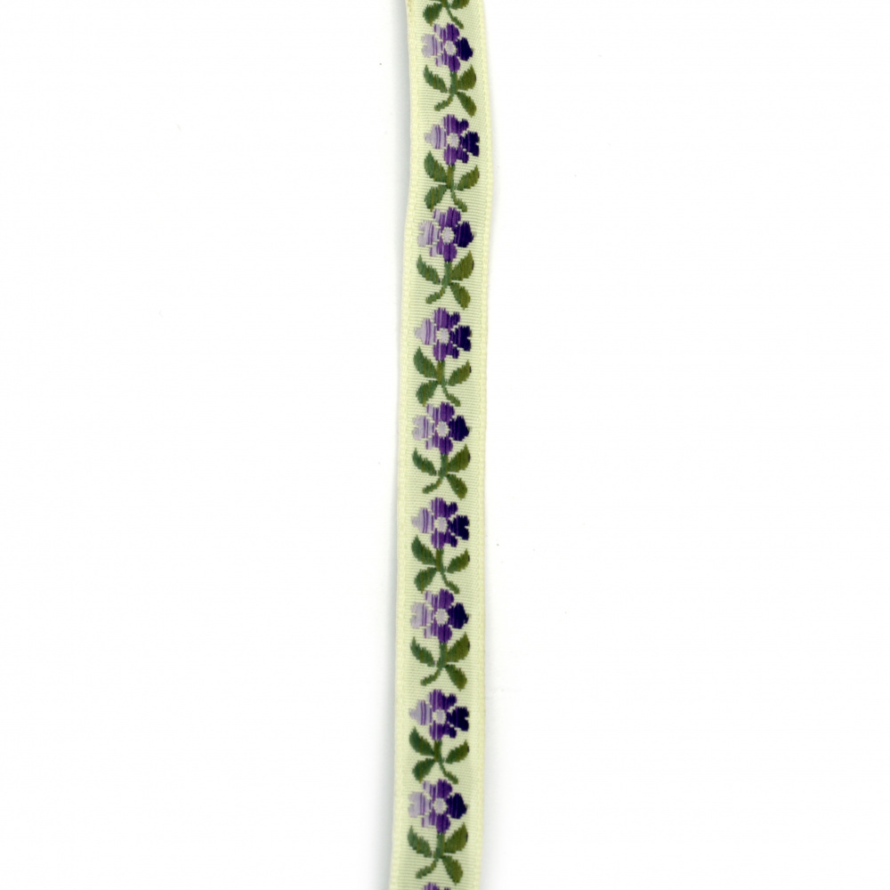 Stretch textil ecru 12mm cu flori - 2 metri