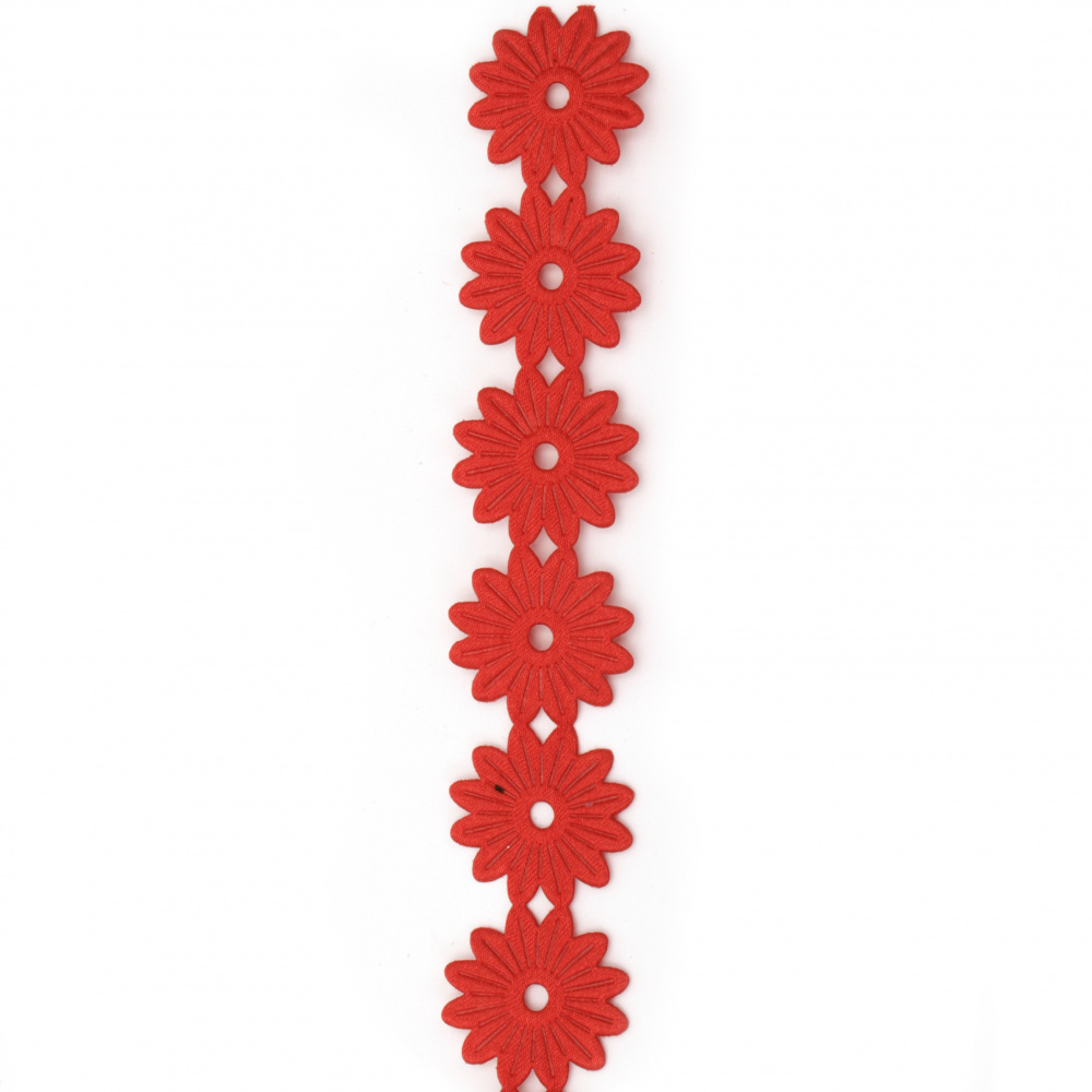 Satin Ribbon with Flower Cutout / 25 mm / Red - 1 meter