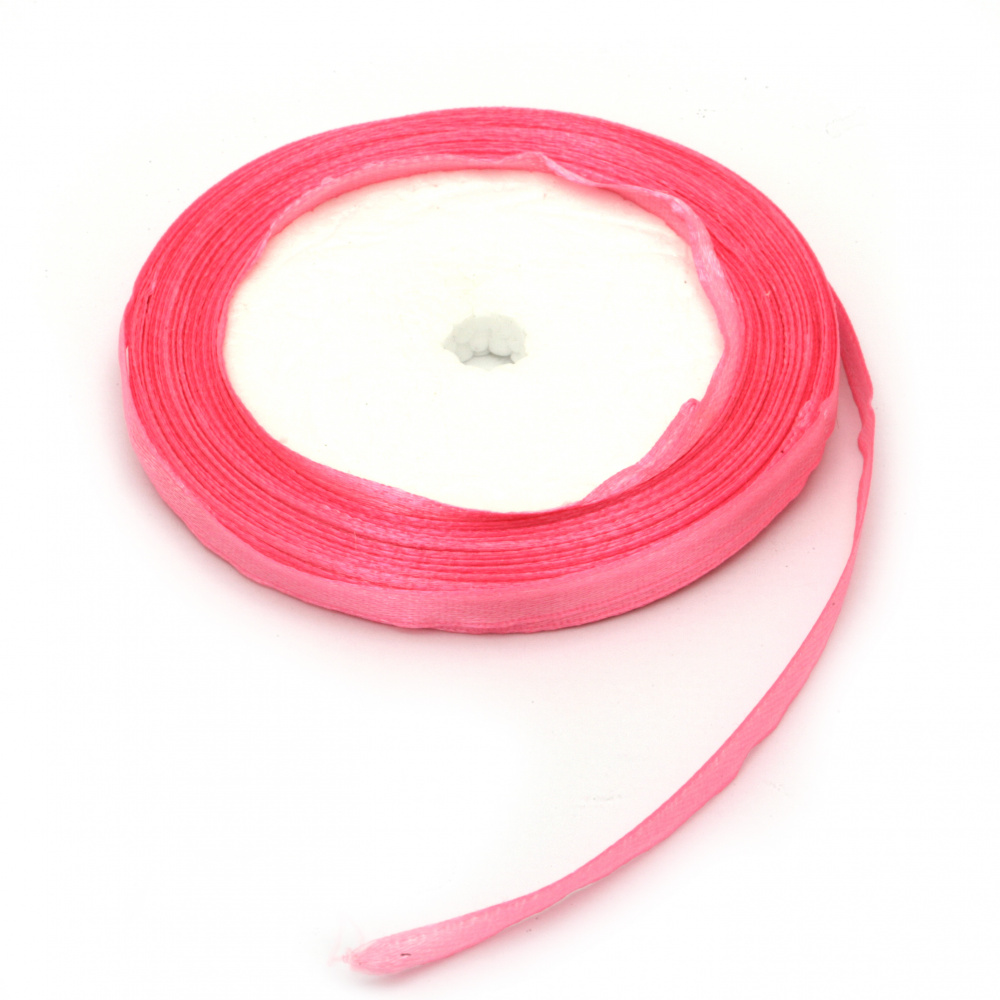 Σατέν κορδέλα / για διακόσμηση / 6 mm ροζ ηλεκτρίκ ~ 22 μέτρα