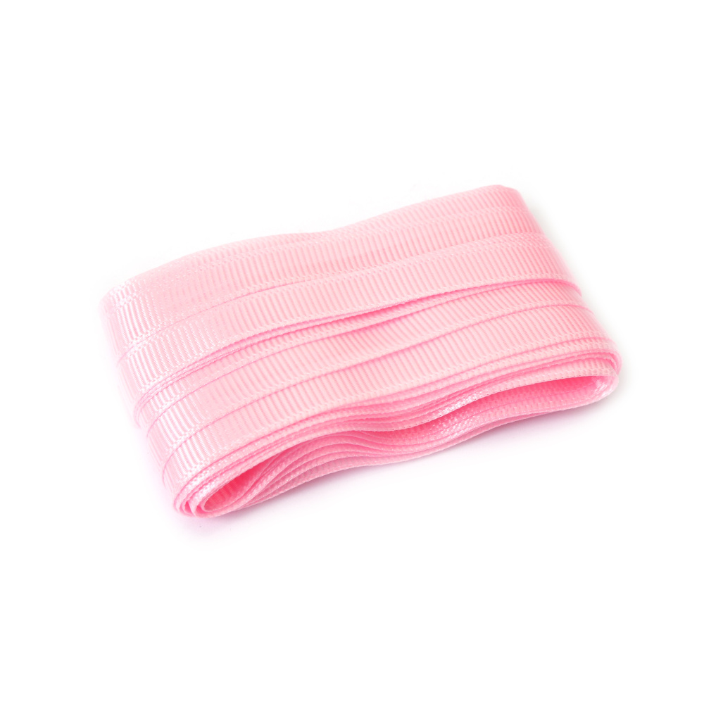 Rypsová saténová stuha, světle růžová, 10 mm, ~10 m