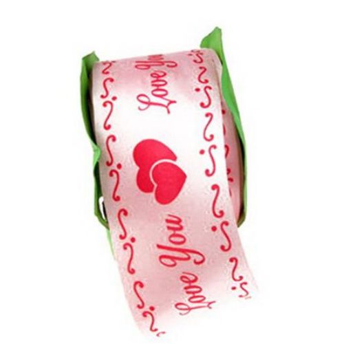 Κορδέλα σατέν 40 mm ροζ με επιγραφή ^I love you^ -1 μέτρο