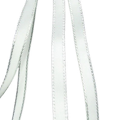 Лента Сатен 6 мм бяла с ламе сребро -5 метра