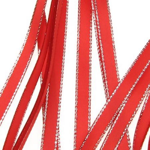 Satin ribbon 6 mm red with silver lamella -5 meters