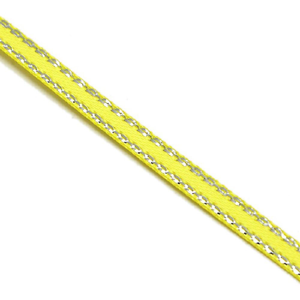 Satin ribbon 6 mm yellow with silver lamella -5 meters