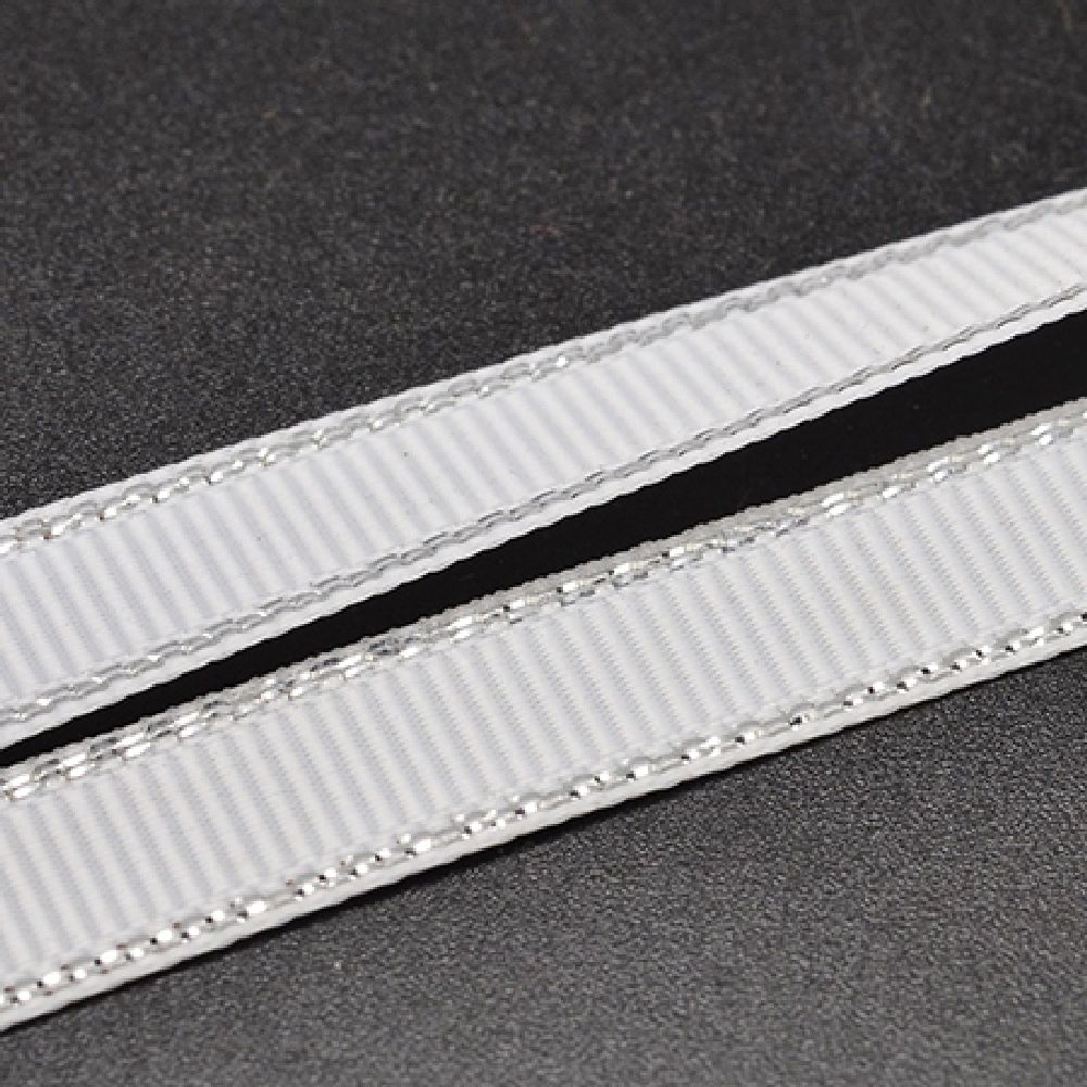 Satin ribbon,Kraft,Scrapbooking,,Cards 9 mm white corduroy with lame silver -5 meters