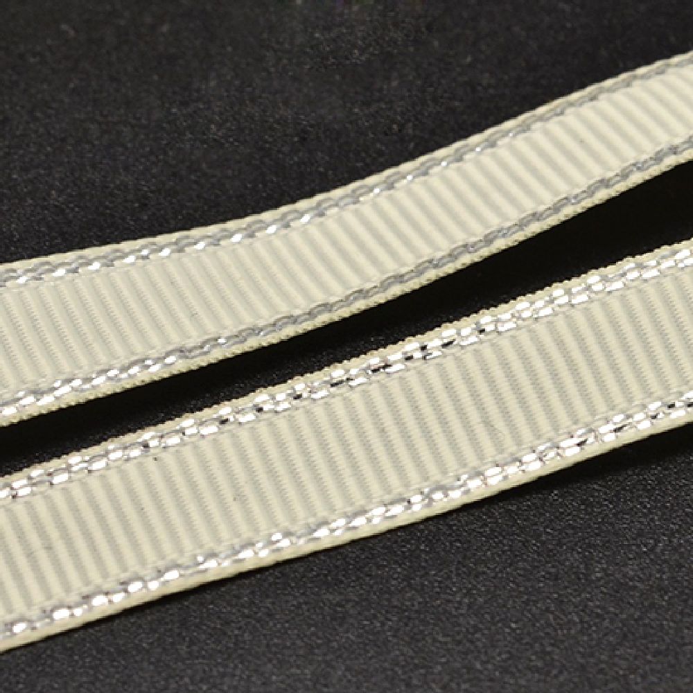 Satin ribbon,Kraft,Scrapbooking,,Cards 9 mm beige corduroy with lame silver -5 meters