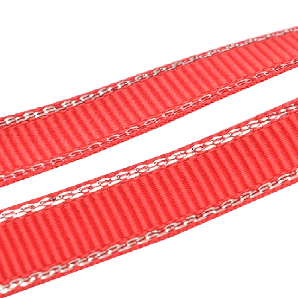 Satin ribbon,Kraft,Scrapbooking,,Cards 9 mm red corduroy with lame silver -5 meters